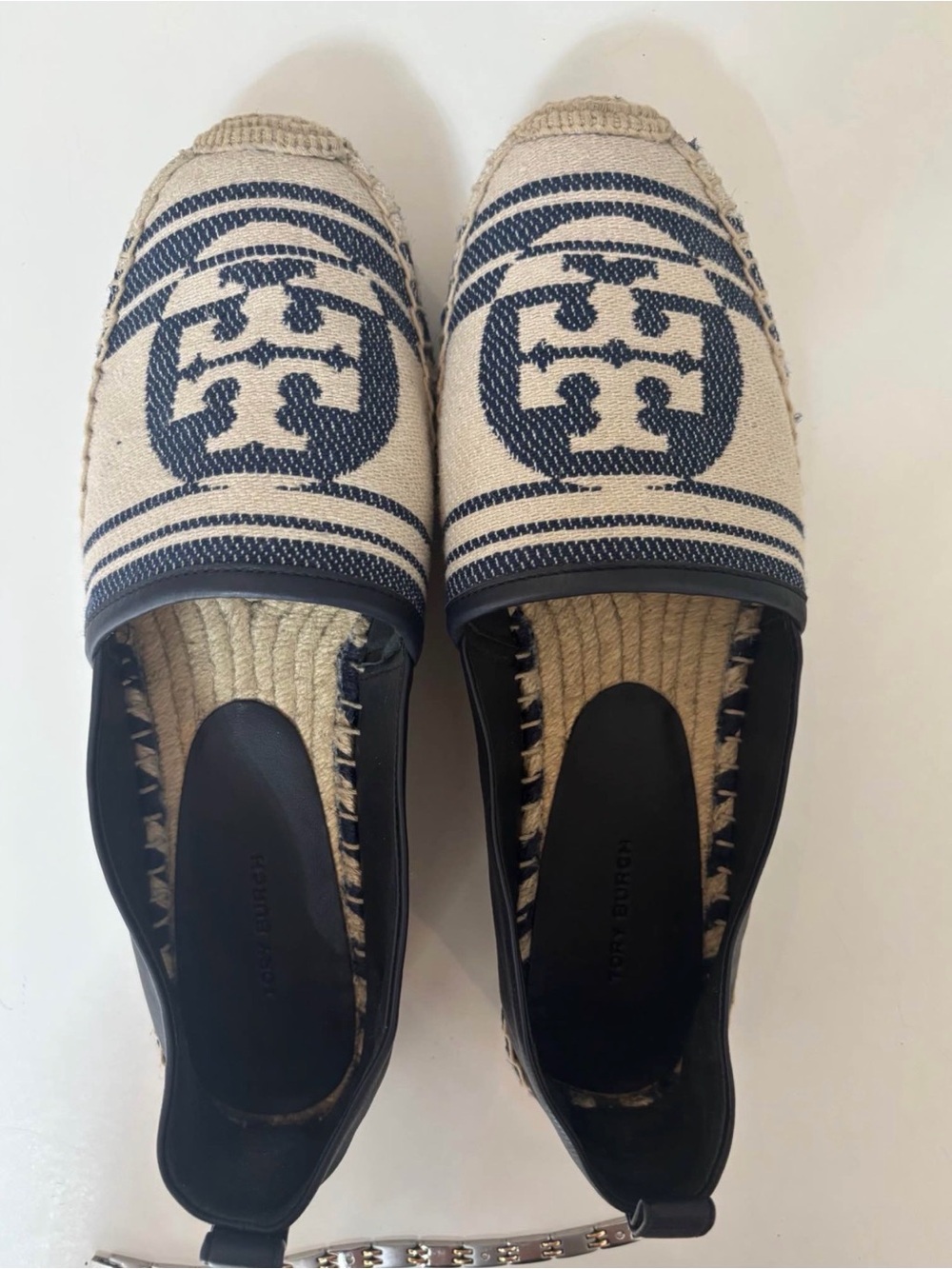 NWOT Tory Burch Logo Navy & Canvas-Leather Platform Espadrilles - Size 10.5 - Picture 10 of 12